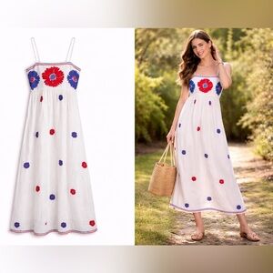 Nimo With Love Embroidered Cotton Maxi SunDress Boho Cottagecore Floral XS